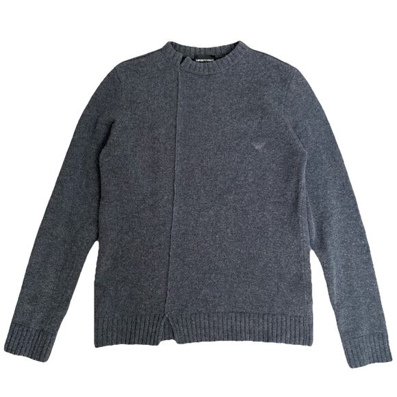 Emporio Armani Wool Sweater Men's Gray Pullover Crewneck Embroidered Logo 48 M - Picture 1 of 6